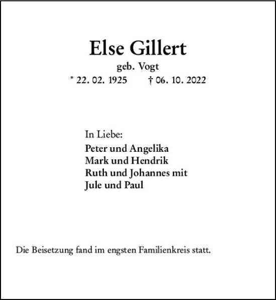 Traueranzeige von Else Gittert von vrm-trauer Darmstädter Echo