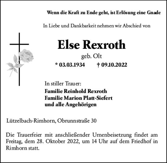 Traueranzeige von Else Rexroth von vrm-trauer Odenwälder Echo