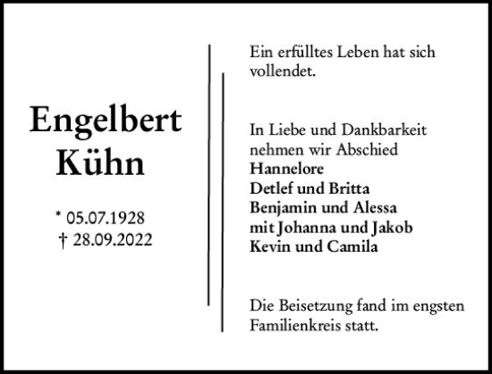Traueranzeige von Engelbert Kühn von vrm-trauer Darmstädter Echo