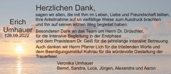 Traueranzeige von Erich Umhauer von vrm-trauer Bürstädter/Lamperth. Ztg/Starkenburger