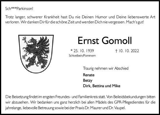 Traueranzeige von Ernst Gomoll von vrm-trauer Rüsselsheimer Echo / MainSpitze