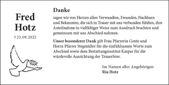 Traueranzeige von Fred Hotz von vrm-trauer Darmstädter Echo
