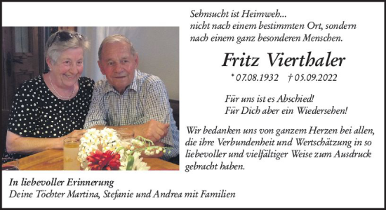 Traueranzeige von Fritz Vierthaler von vrm-trauer AZ Mainz