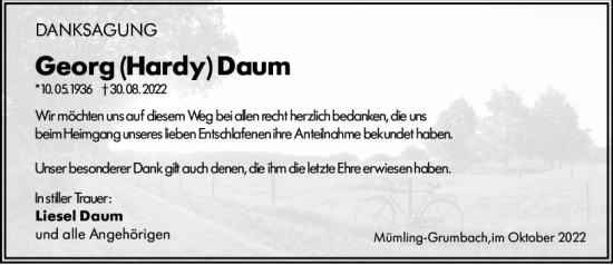 Traueranzeige von Georg Daum von vrm-trauer Odenwälder Echo