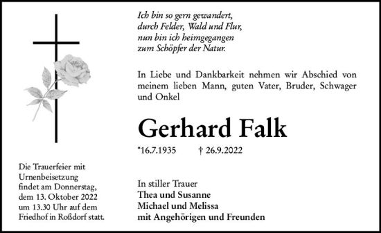 Traueranzeige von Gerhard Falk von vrm-trauer Darmstädter Echo