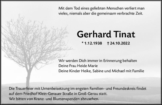 Traueranzeige von Gerhard Tinat von vrm-trauer Groß-Gerauer Echo