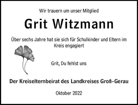 Traueranzeige von Grit Witzmann von vrm-trauer Groß-Gerauer Echo