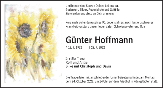 Traueranzeige von Günter Hoffmann von vrm-trauer Rüsselsheimer Echo / MainSpitze