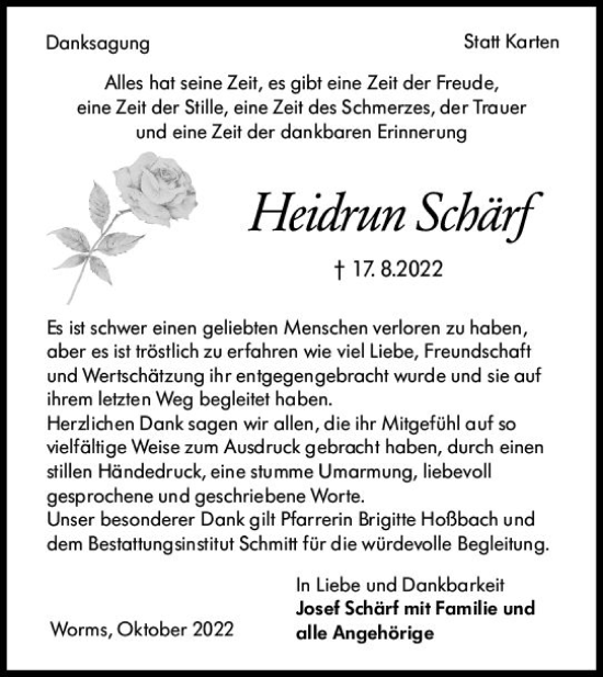 Traueranzeige von Heidrun Schärf von vrm-trauer Wormser Zeitung