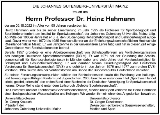 Traueranzeige von Heinz Hahmann von vrm-trauer AZ Mainz