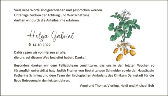 Traueranzeige von Helga Gabriel von vrm-trauer Groß-Gerauer Echo
