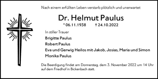 Traueranzeige von Helmut Paulus von vrm-trauer Darmstädter Echo