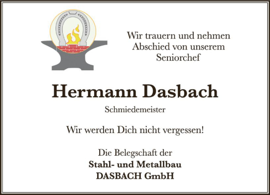 Traueranzeige von Hermann Dasbach von vrm-trauer Rüsselsheimer Echo / MainSpitze