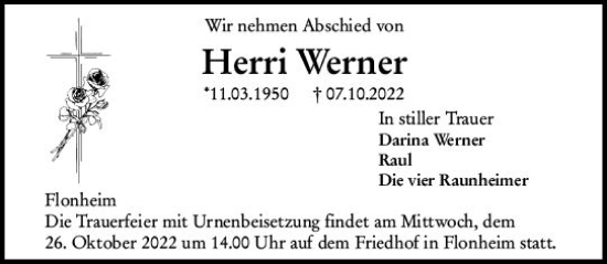 Traueranzeige von Herri Werner von vrm-trauer Allgemeine Zeitung Alzey