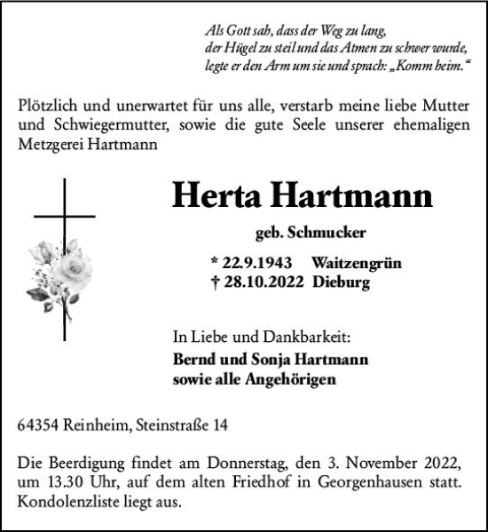 Traueranzeige von Herta Hartmann von vrm-trauer Darmstädter Echo