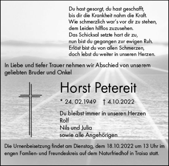 Traueranzeige von Horst Petereit von vrm-trauer Darmstädter Echo