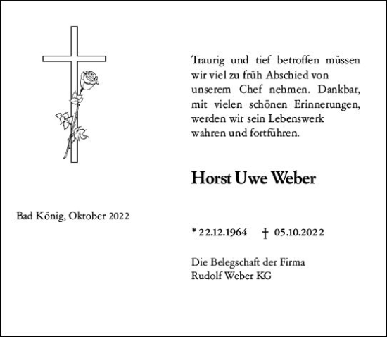 Traueranzeige von Horst Uwe Weber von vrm-trauer Odenwälder Echo