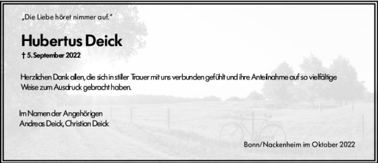 Traueranzeige von Hubertus Deick von vrm-trauer AZ Mainz