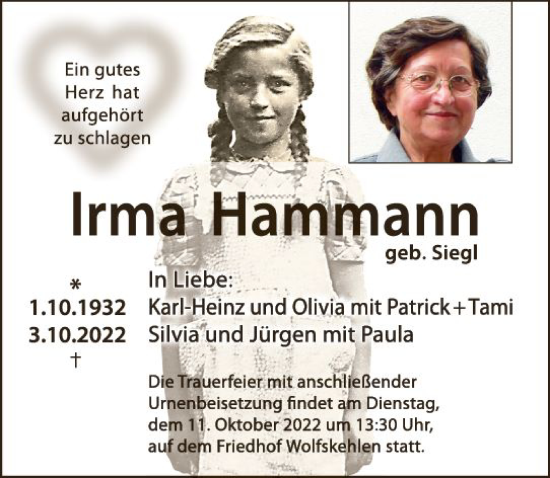Traueranzeige von Irma Hammann von vrm-trauer Groß-Gerauer Echo