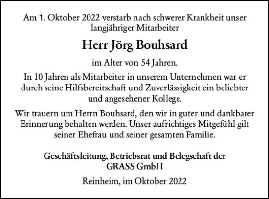 Traueranzeige von Jörg Bouhsard von vrm-trauer Darmstädter Echo