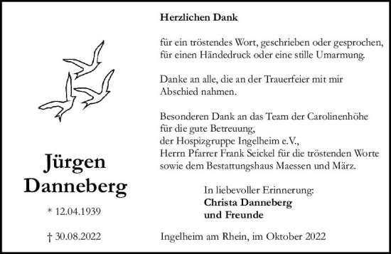 Traueranzeige von Jürgen Danneberg von vrm-trauer Allgemeine  Zeitung Ingelheim-Bingen