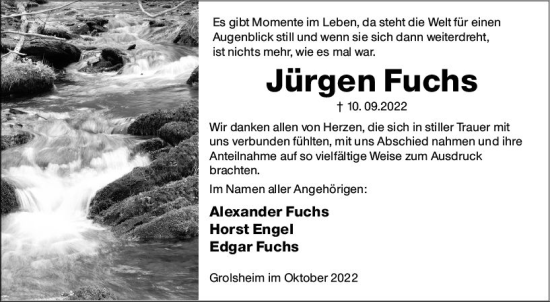 Traueranzeige von Jürgen Fuchs von vrm-trauer Allgemeine  Zeitung Ingelheim-Bingen