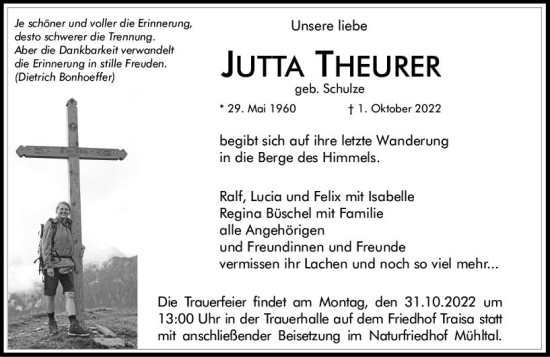 Traueranzeige von Jutta Theurer von vrm-trauer Darmstädter Echo