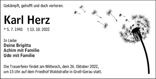 Traueranzeige von Karl Herz von vrm-trauer Groß-Gerauer Echo
