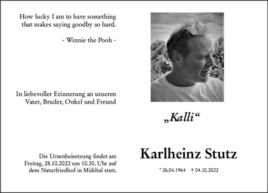 Traueranzeige von Karlheinz Stutz von vrm-trauer Darmstädter Echo