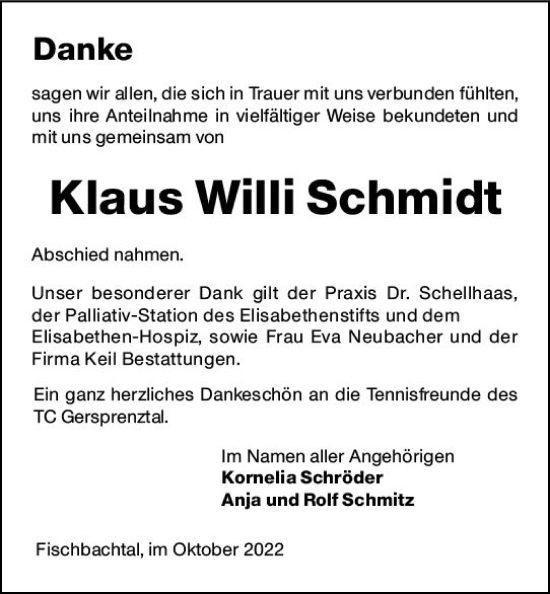 Traueranzeige von Klaus Willi Schmidt von vrm-trauer Darmstädter Echo