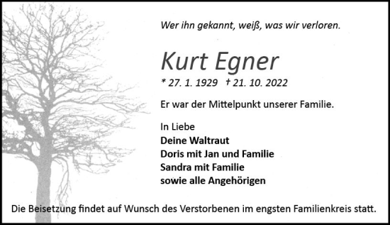 Traueranzeige von Kurt Egner von vrm-trauer Odenwälder Echo