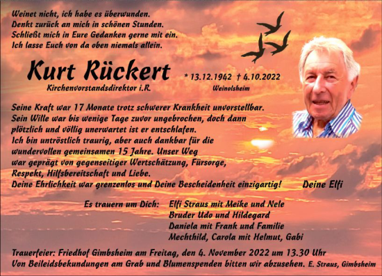 Traueranzeige von Kurt Rückert von vrm-trauer AZ Mainz