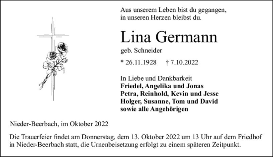 Traueranzeige von Lina Germann von vrm-trauer Darmstädter Echo