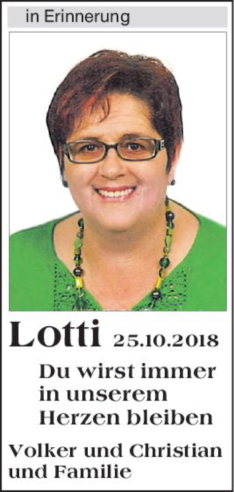 Traueranzeige von Lotti  von vrm-trauer Darmstädter Echo