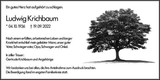 Traueranzeige von Ludwig Krichbaum von vrm-trauer Darmstädter Echo