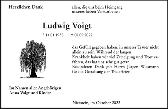 Traueranzeige von Ludwig Voigt von vrm-trauer AZ Mainz