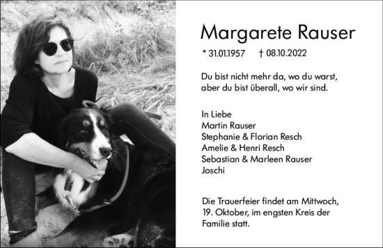 Traueranzeige von Margarete Rauser von vrm-trauer AZ Mainz