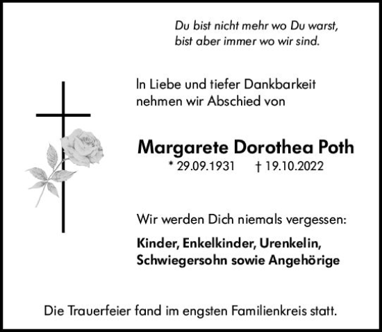 Traueranzeige von Margarete Dorothea Poth von vrm-trauer Darmstädter Echo