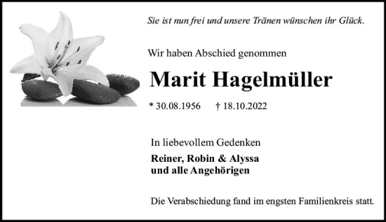 Traueranzeige von Marit Hagelmüller von vrm-trauer Darmstädter Echo