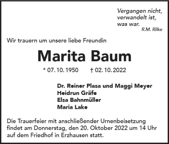 Traueranzeige von Marita Baum von vrm-trauer Darmstädter Echo