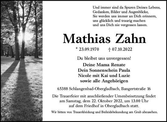 Traueranzeige von Mathias Zahn von vrm-trauer Wiesbadener Kurier