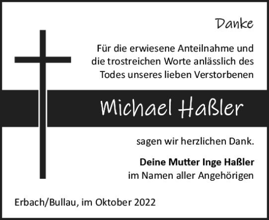 Traueranzeige von Michael Haßler von vrm-trauer Odenwälder Echo
