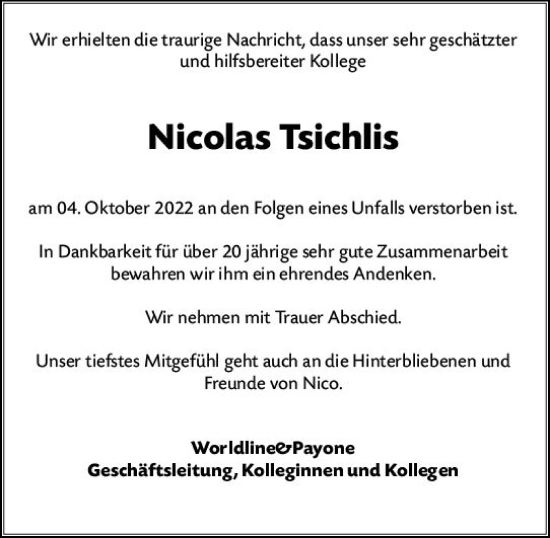 Traueranzeige von Nicolas Tsichlis von vrm-trauer Bürstädter/Lamperth. Ztg/Starkenburger
