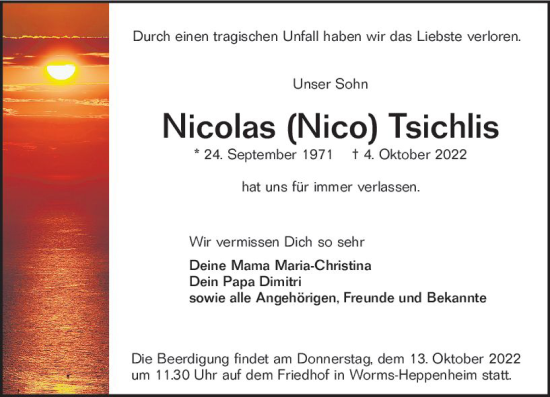 Traueranzeige von Nicolas Tsichlis von vrm-trauer Wormser Zeitung