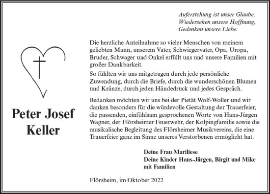 Traueranzeige von Peter Josef Keller von vrm-trauer Rüsselsheimer Echo / MainSpitze