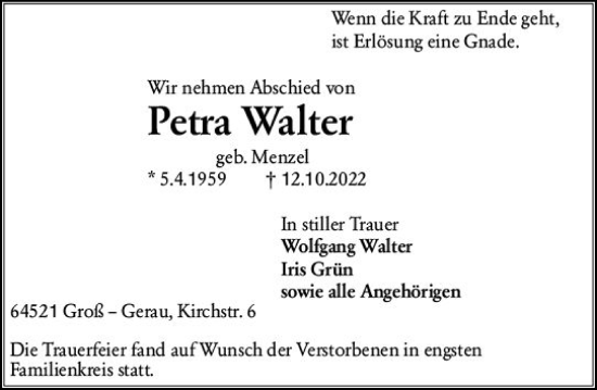 Traueranzeige von Petra Walter von vrm-trauer Groß-Gerauer Echo
