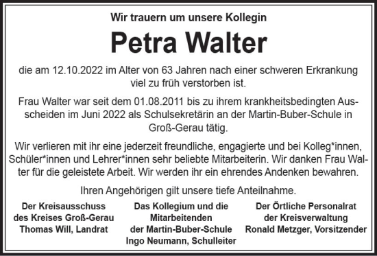 Traueranzeige von Petra Walter von vrm-trauer Groß-Gerauer Echo