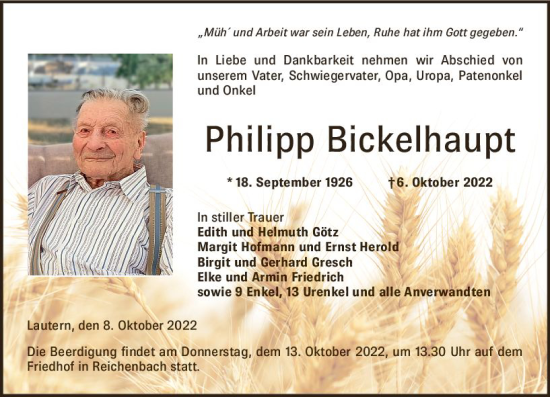 Traueranzeige von Philipp Bickelhaupt von vrm-trauer Darmstädter Echo
