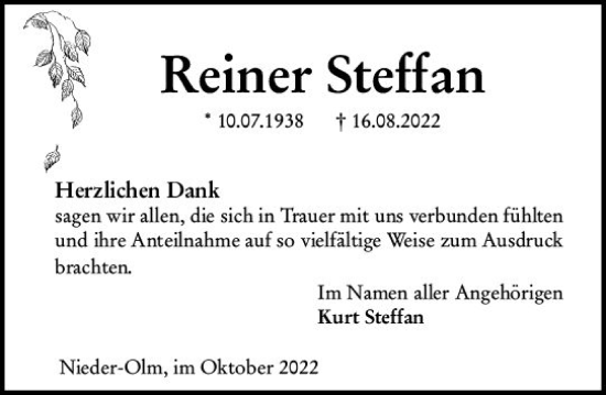 Traueranzeige von Reiner Steffan von vrm-trauer AZ Mainz