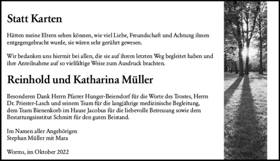 Traueranzeige von Reinhold Müller von vrm-trauer Wormser Zeitung